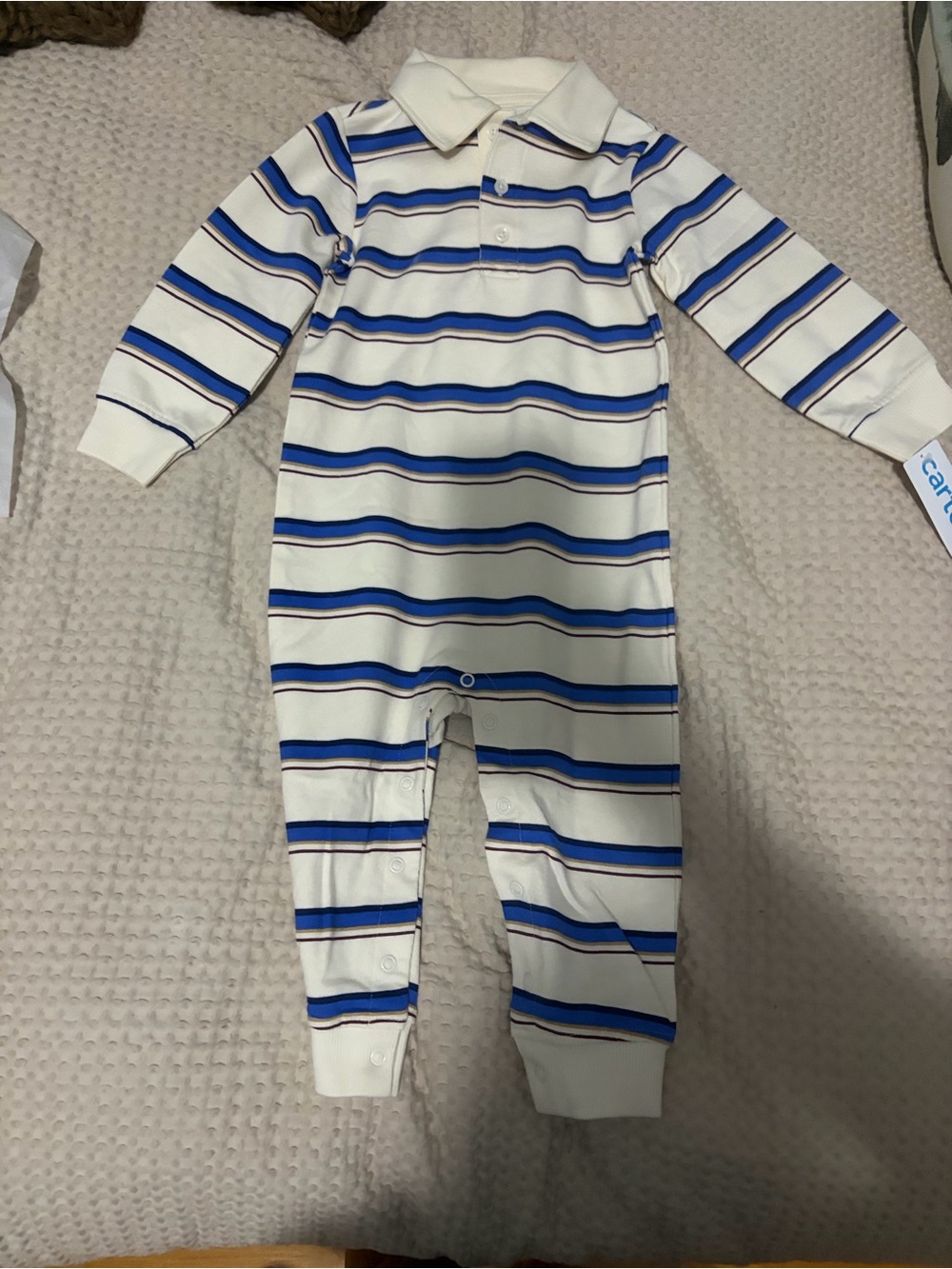 Carter's White, Blue & Navy Striped Polo Footie